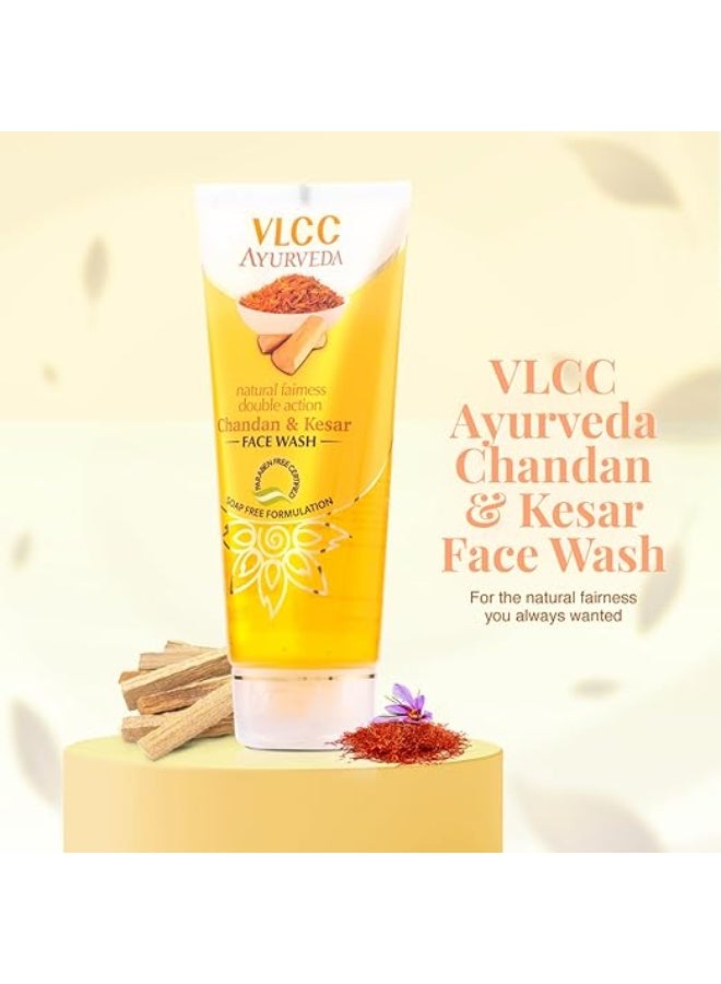 فى ال سي سي غسول الوجه VLCC Ayurveda Natural Fairness Chandan & Kesar - 100 مل × 4 (عبوة من 4) | غسول وجه يومي لتفتيح البشرة | الزعفران لفوائد مكافحة الشيخوخة | غسول وجه أيورفيدي لجميع أنواع البشرة - Image 2